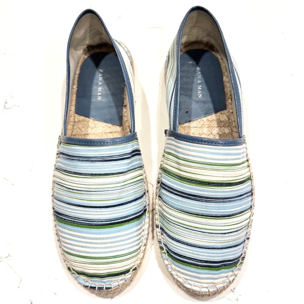 Zara Man Vintage Fabric Blue Striped Espadrilles Men’s Size 9.5 NWOT